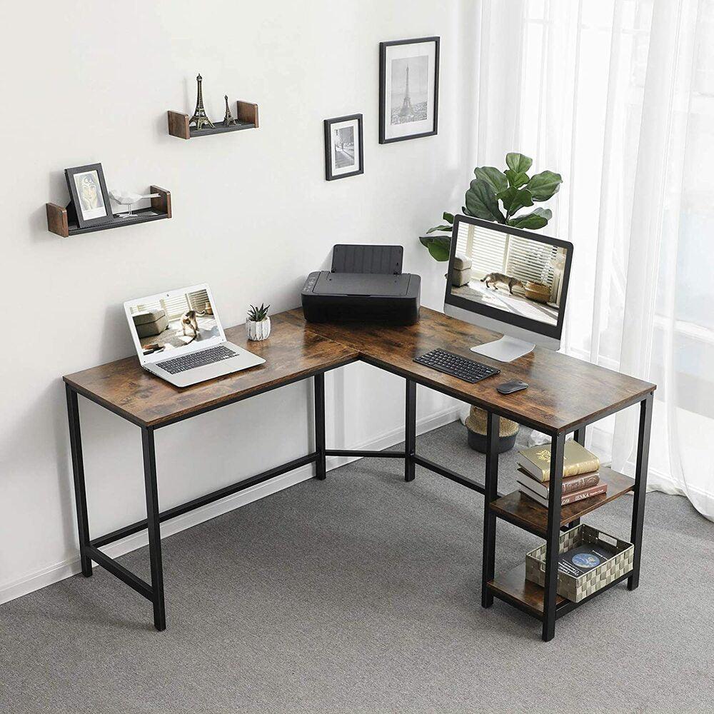 VASAGLE L-Shaped Computer Desk Rustic Brown and Black LWD72X - John Cootes