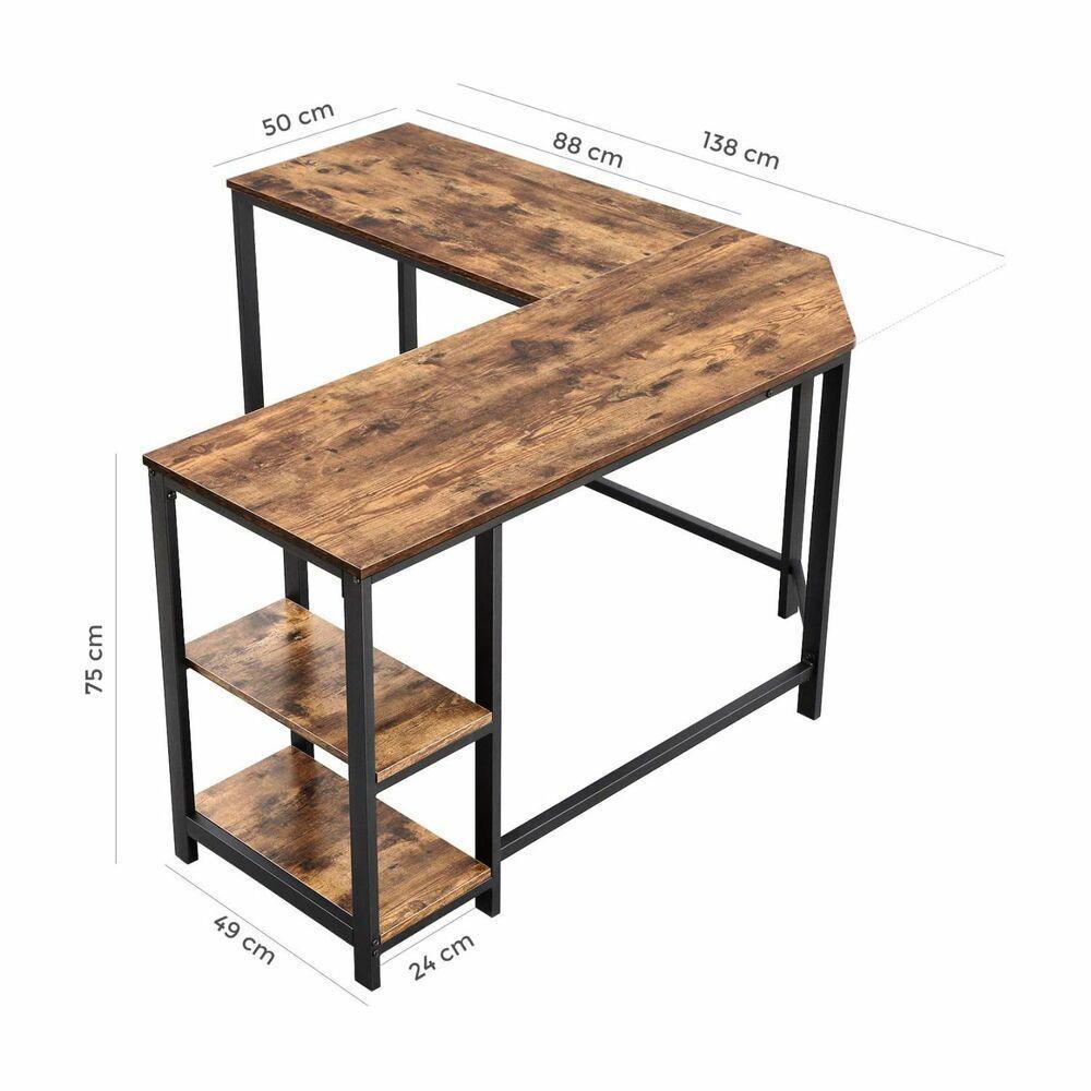 VASAGLE L-Shaped Computer Desk Rustic Brown and Black LWD72X - John Cootes