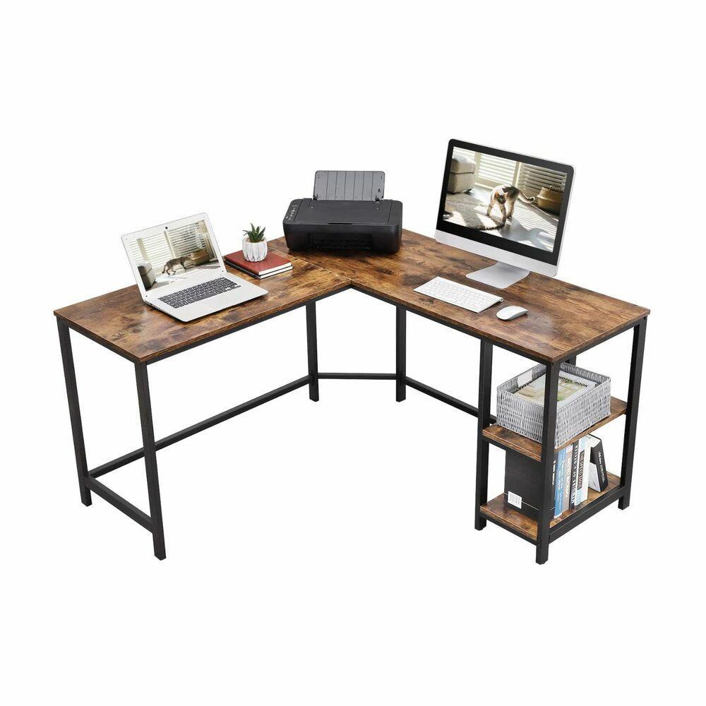 VASAGLE L-Shaped Computer Desk Rustic Brown and Black LWD72X - John Cootes