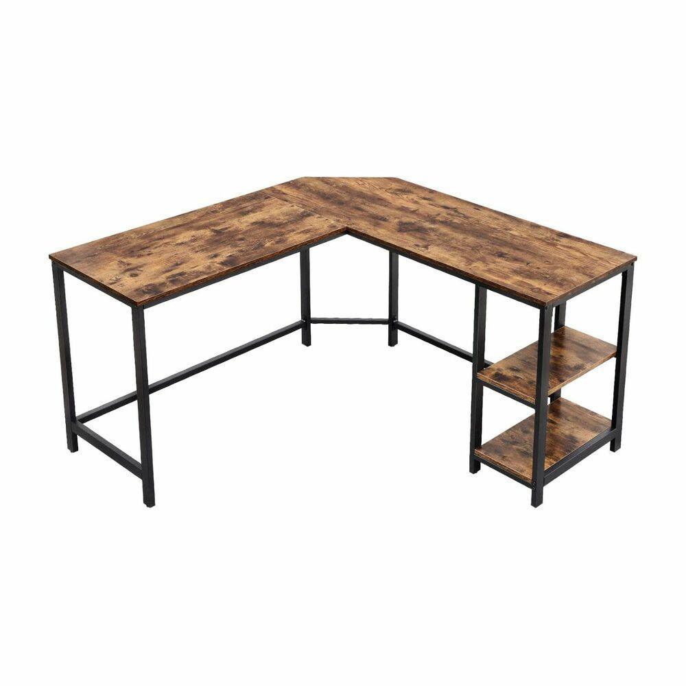 VASAGLE L-Shaped Computer Desk Rustic Brown and Black LWD72X - John Cootes