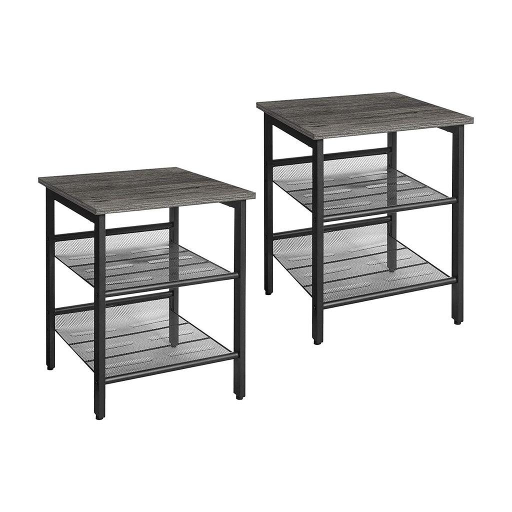 VASAGLE Set of 2 Charcoal Gray and Black Side Table with Adjustable Mesh Shelves LET024B04 - John Cootes