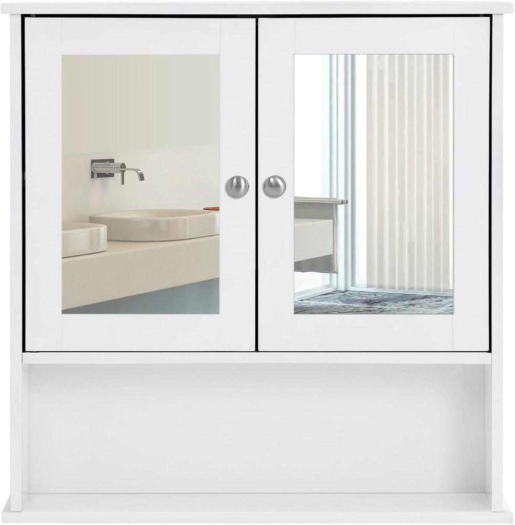 VASAGLE Wall Cabinet with 2 Mirror Doors White LHC002 - John Cootes