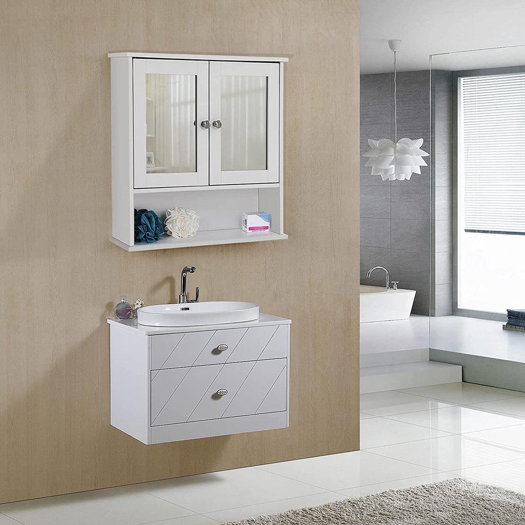 VASAGLE Wall Cabinet with 2 Mirror Doors White LHC002 - John Cootes