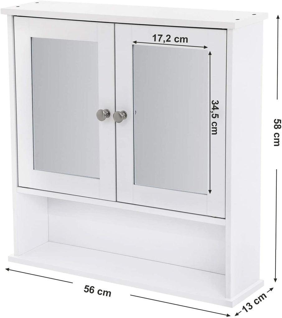 VASAGLE Wall Cabinet with 2 Mirror Doors White LHC002 - John Cootes