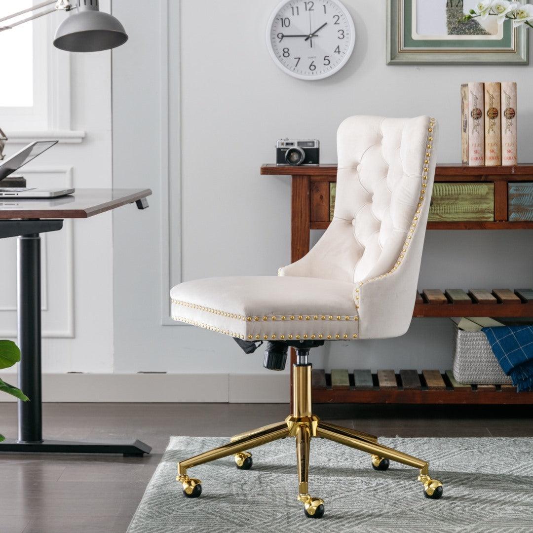 Velvet Home Office Chair- Beige - John Cootes