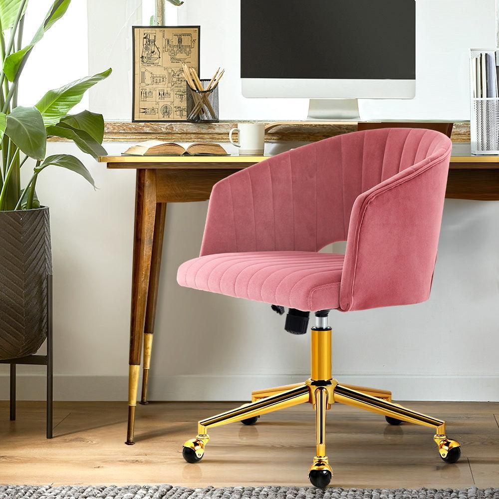 Velvet Office Chair Executive Computer Chair Adjustable Armchair Work Study Pink - John Cootes