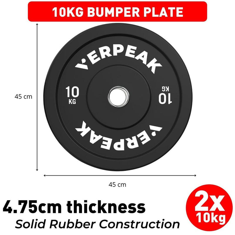 VERPEAK Black Bumper Weight Plates-Olympic (10kgx2) VP-WP-101-FP / VP-WP-101-LX - John Cootes