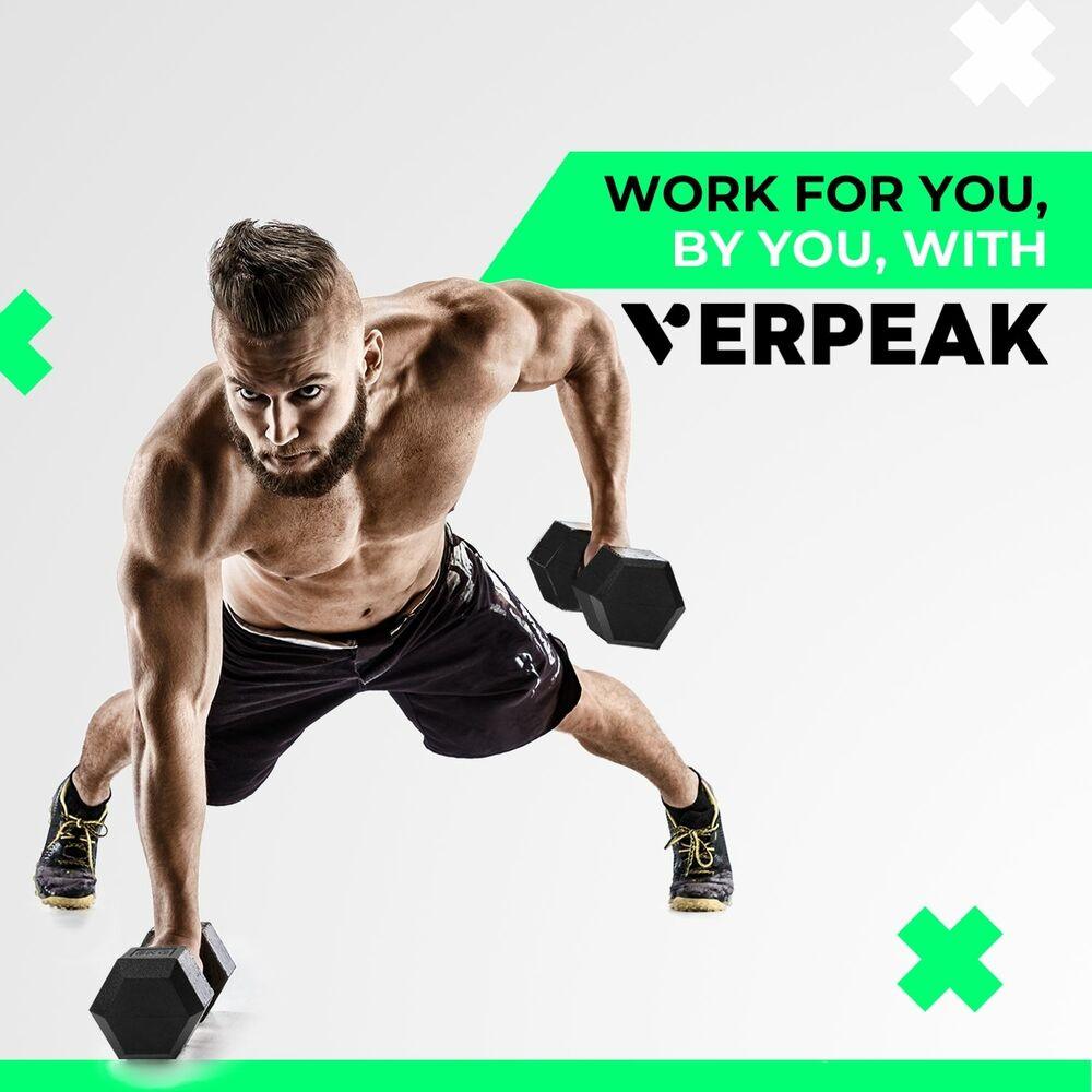 VERPEAK Rubber Hex Dumbbells 25kg - VP-DB-110 / VP-DB-110-LX - John Cootes