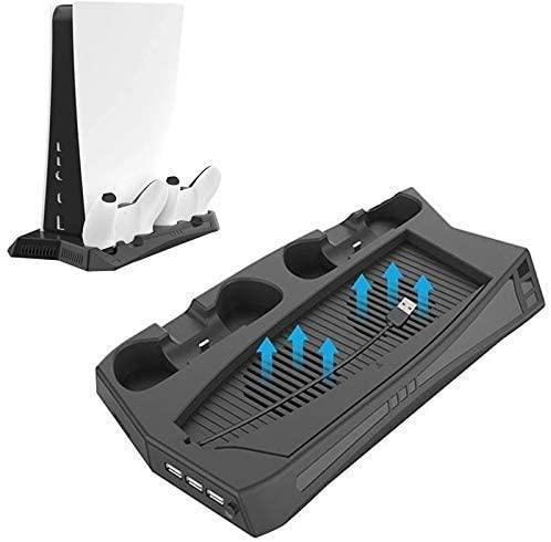 Vertical Stand Cooling/Charging Station for PS5 with Dual Controller Charger and Bonus Game Rack Storage 3 USB Ports - John Cootes