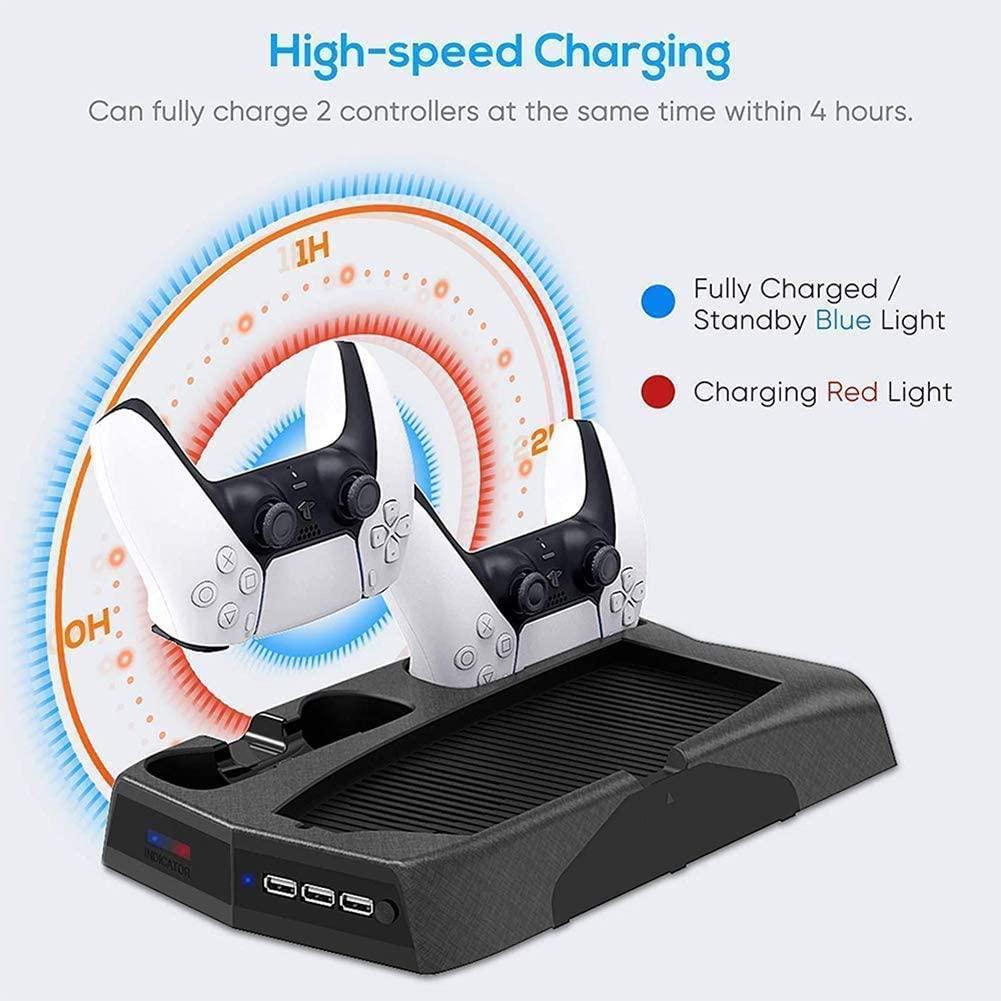 Vertical Stand Cooling/Charging Station for PS5 with Dual Controller Charger and Bonus Game Rack Storage 3 USB Ports - John Cootes