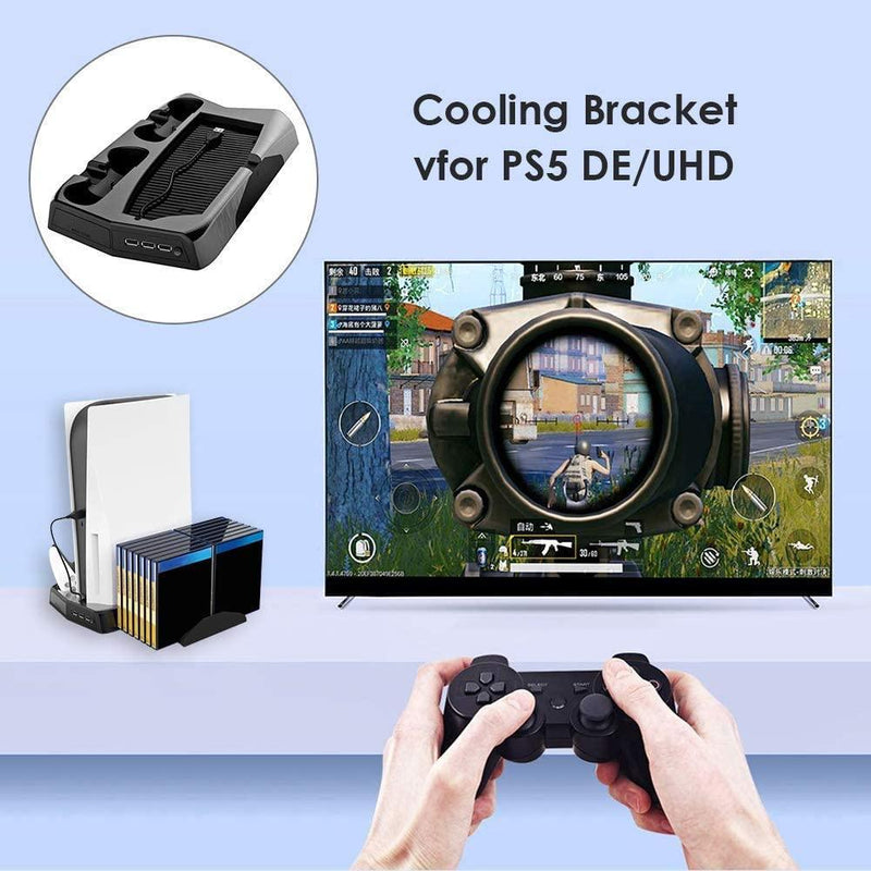 Vertical Stand Cooling/Charging Station for PS5 with Dual Controller Charger and Bonus Game Rack Storage 3 USB Ports - John Cootes