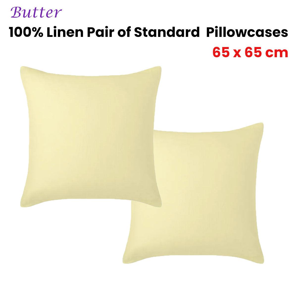 Vintage Design Homewares 100% Linen Pair of European Pillowcases Butter 65 x 65 cm - John Cootes