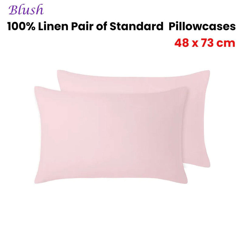 Vintage Design Homewares 100% Linen Pair of Standard Pillowcases Blush 48 x 73 cm - John Cootes