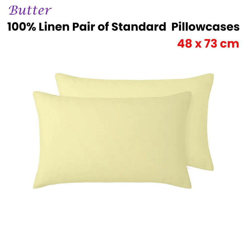 Vintage Design Homewares 100% Linen Pair of Standard Pillowcases Butter 48 x 73 cm - John Cootes
