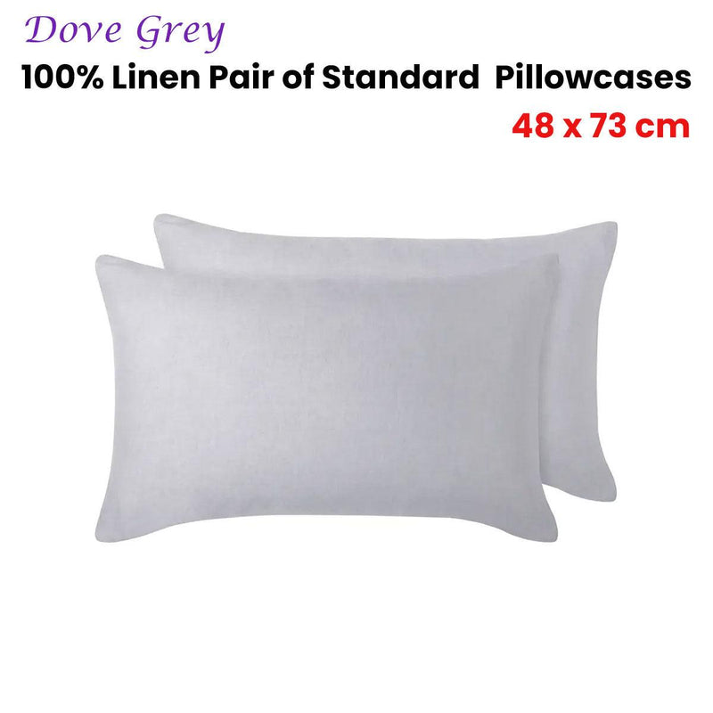Vintage Design Homewares 100% Linen Pair of Standard Pillowcases Dove Grey 48 x 73 cm - John Cootes