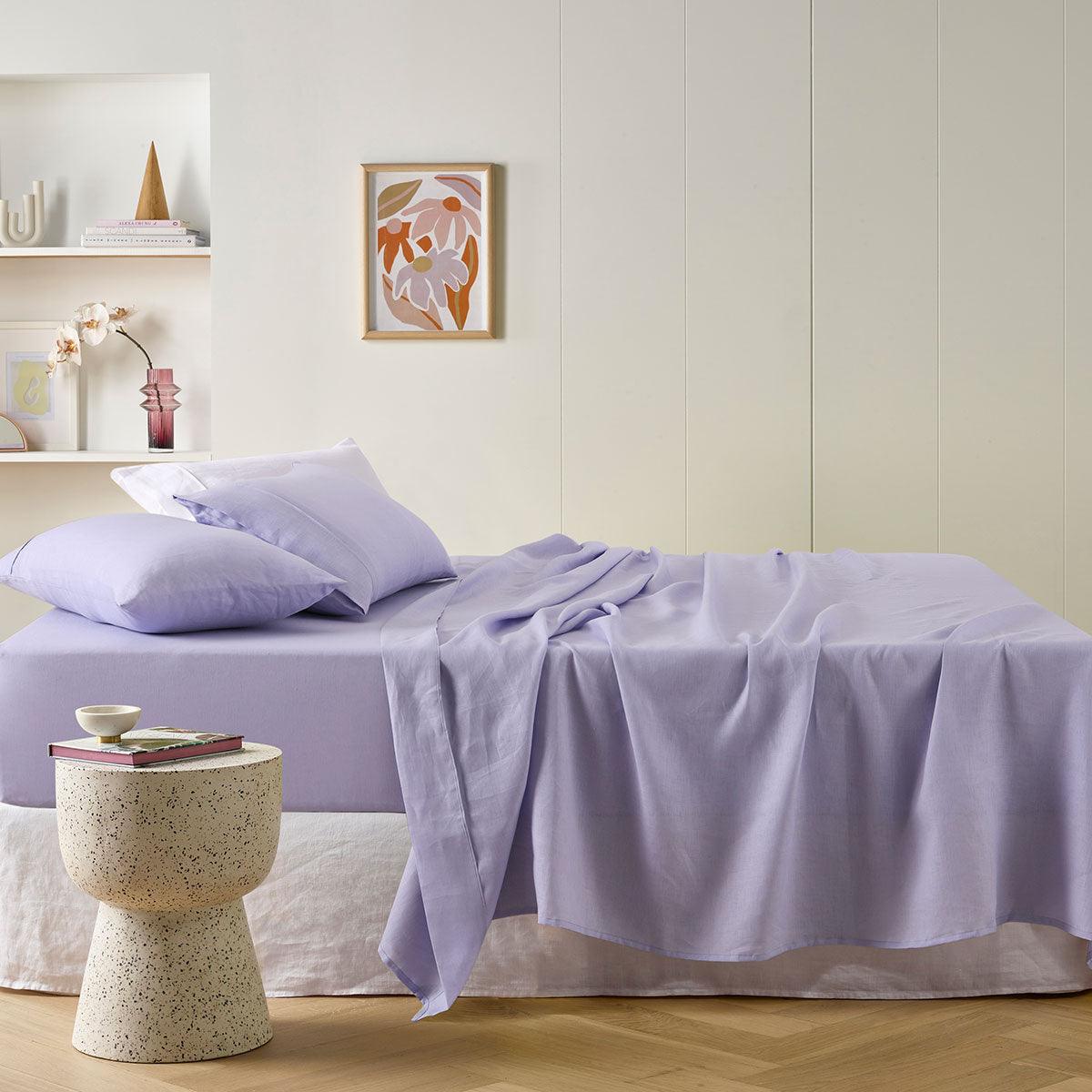 Vintage Design Homewares Lilac French Linen Sheet Set Mega King 50cm wall - John Cootes