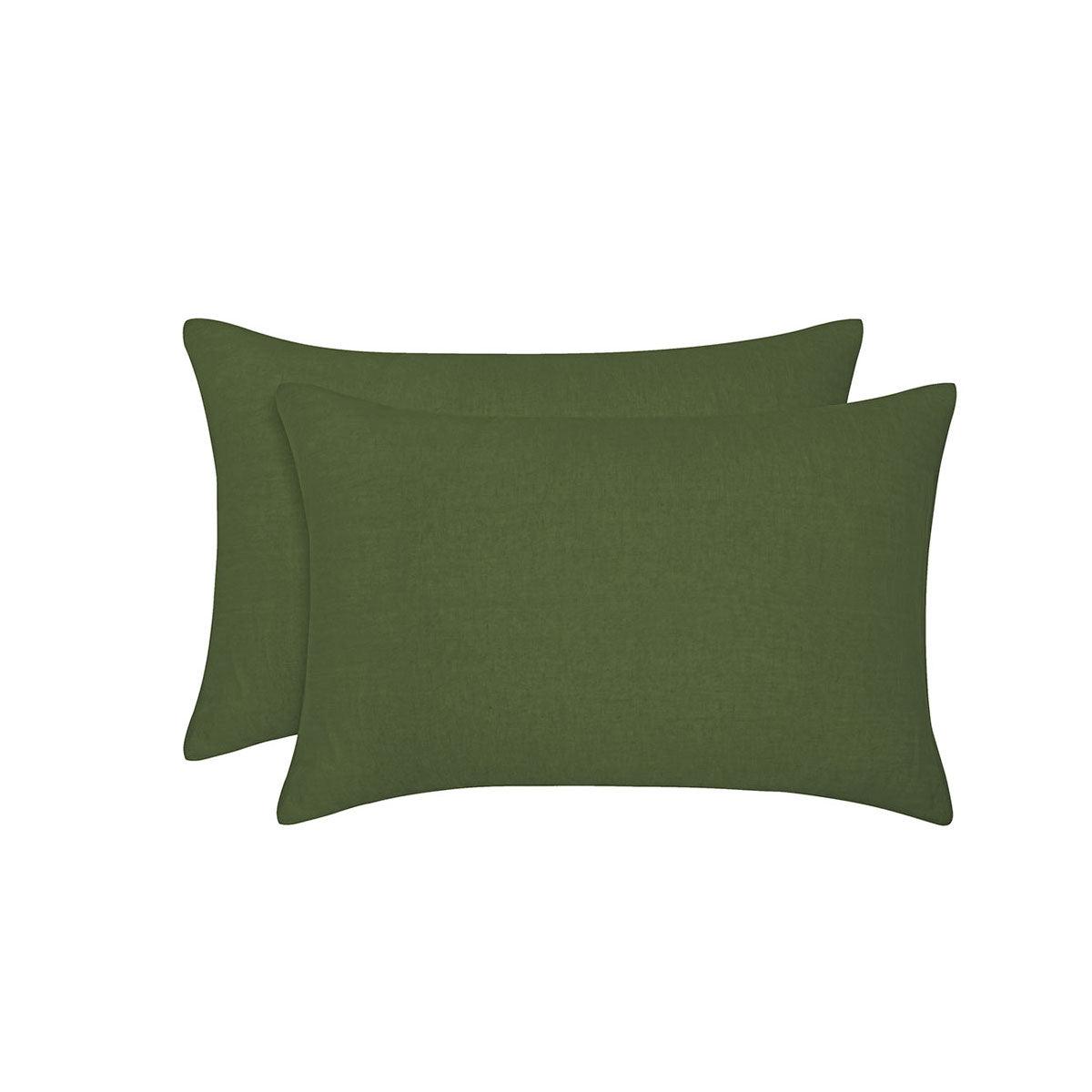 Vintage Design Homewares Pair of Olive French Linen Standard Pillowcases 48 x 73cm - John Cootes