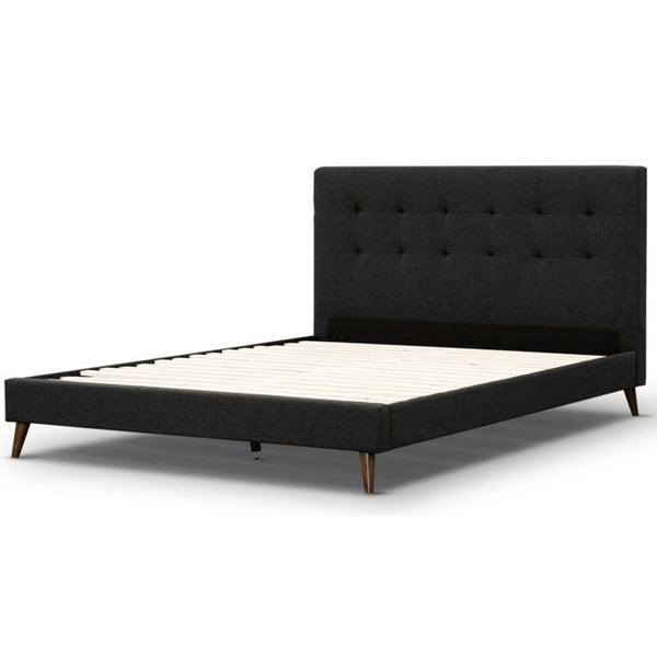 Volga King Single Bed Platform Frame Fabric Upholstered Mattress Base - Charcoal - John Cootes