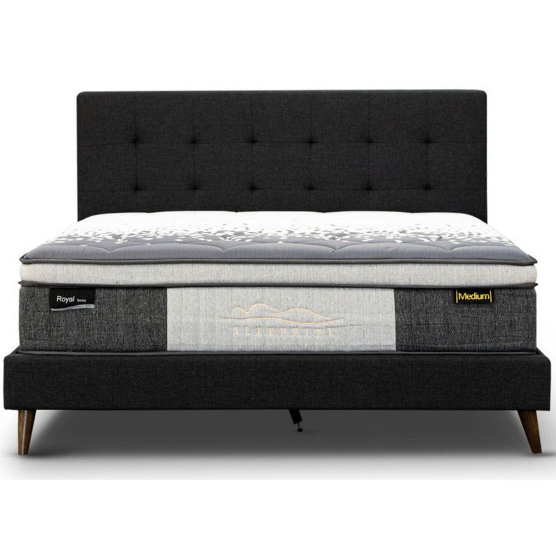 Volga King Single Bed Platform Frame Fabric Upholstered Mattress Base - Charcoal - John Cootes