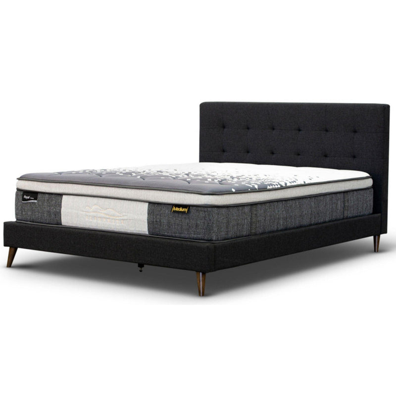 Volga King Single Bed Platform Frame Fabric Upholstered Mattress Base - Charcoal - John Cootes