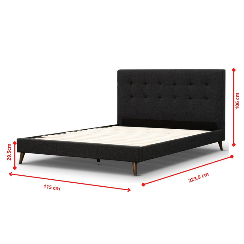 Volga King Single Bed Platform Frame Fabric Upholstered Mattress Base - Charcoal - John Cootes