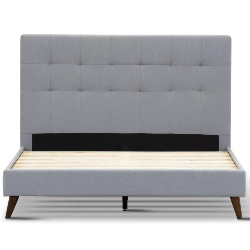 Volga King Single Bed Platform Frame Fabric Upholstered Mattress Base - Grey - John Cootes