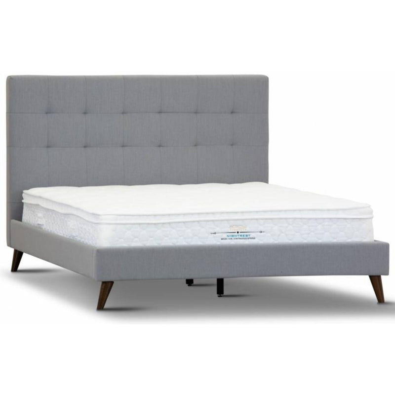 Volga King Single Bed Platform Frame Fabric Upholstered Mattress Base - Grey - John Cootes