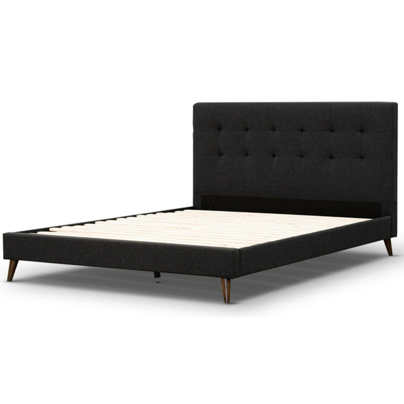 Volga Queen Bed Platform Frame Fabric Upholstered Mattress Base - Charcoal - John Cootes