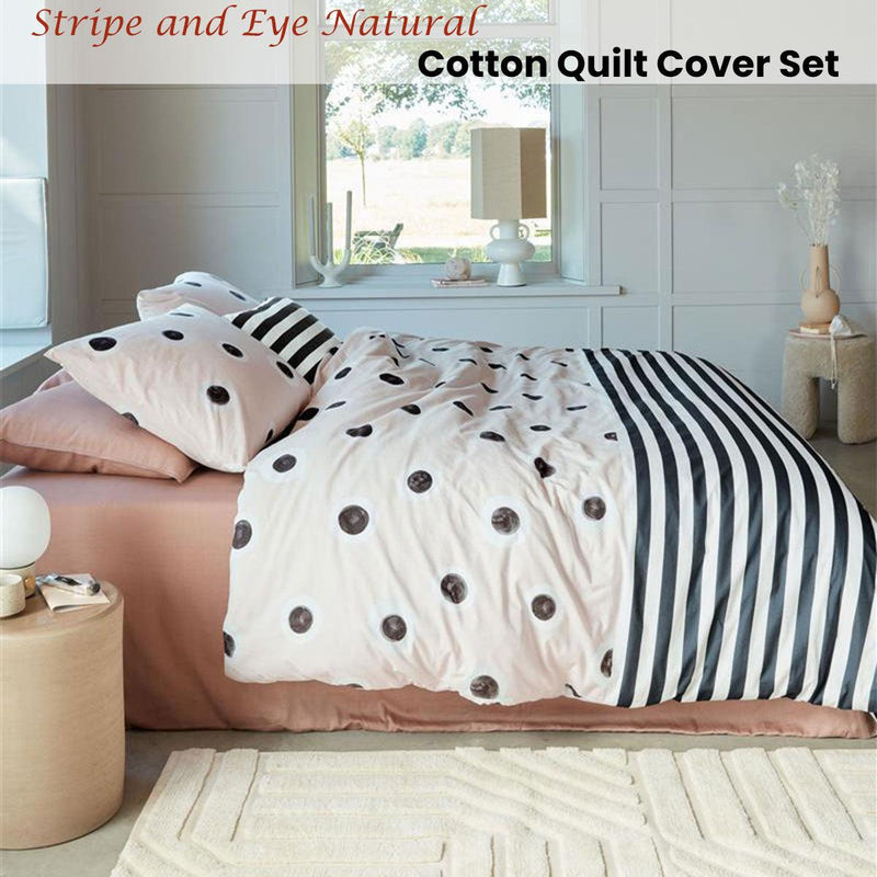 VTWonen Stripe and Eye Natural Cotton Quilt Cover Set Queen - John Cootes