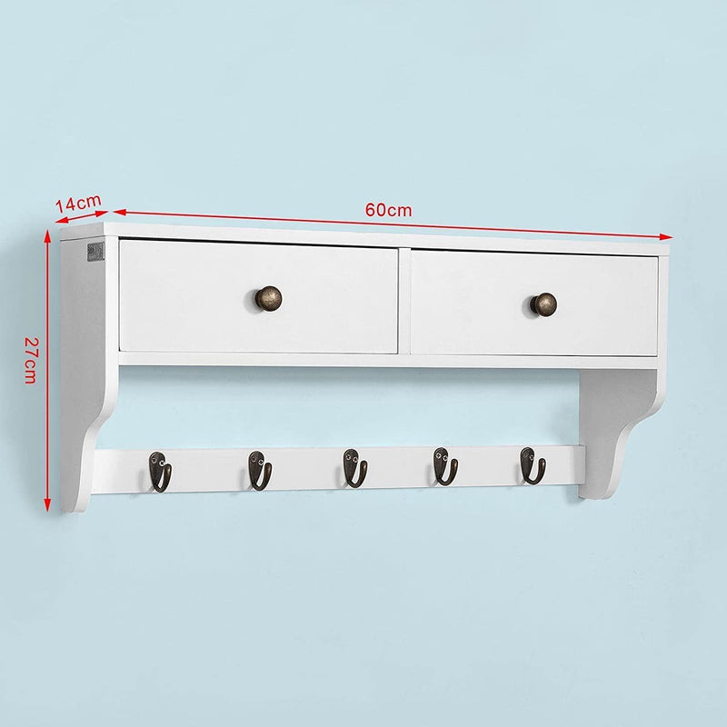 Wall Rack with 2 Drawers and 5 Hooks - John Cootes