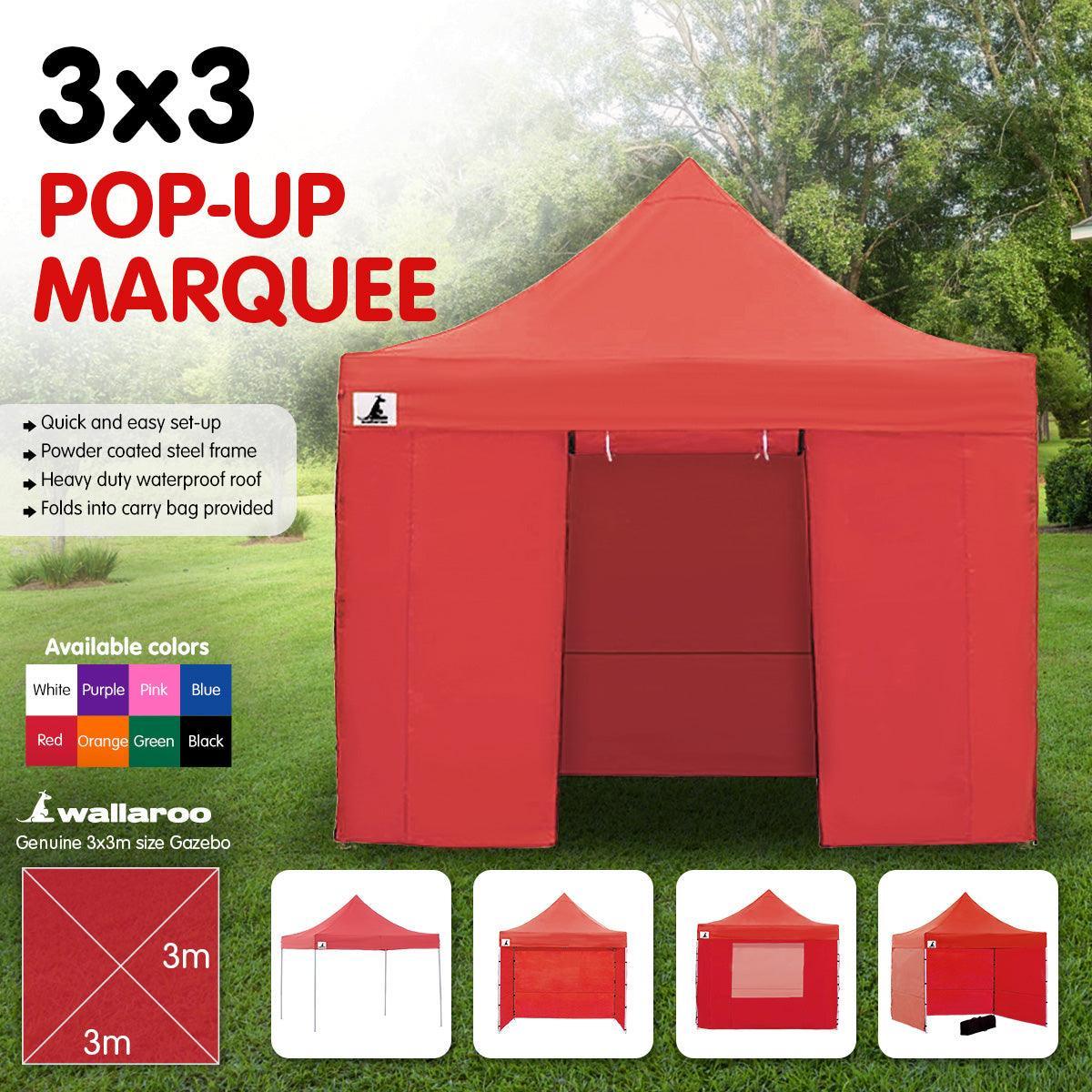 Wallaroo 3x3 Marquee - Pop Up Gazebo - Red - John Cootes