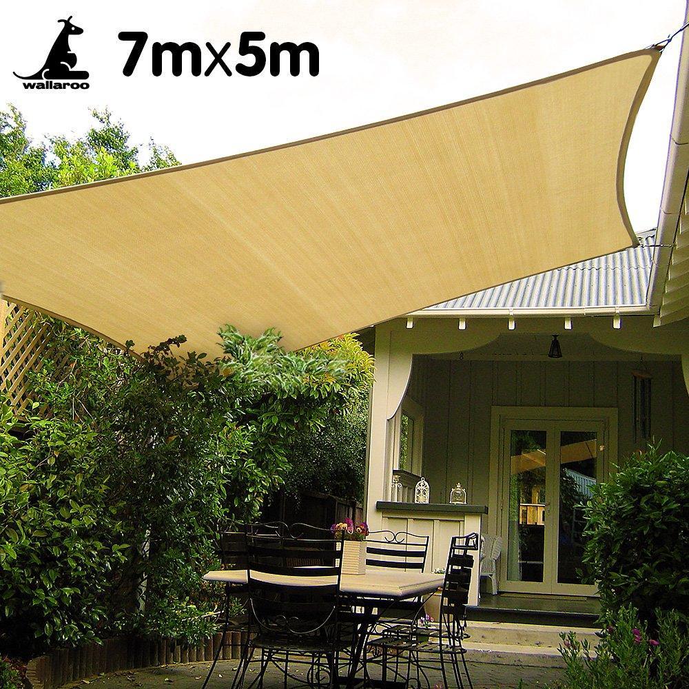 Wallaroo Rectangular Shade Sail 7m x 5m - Sand - John Cootes