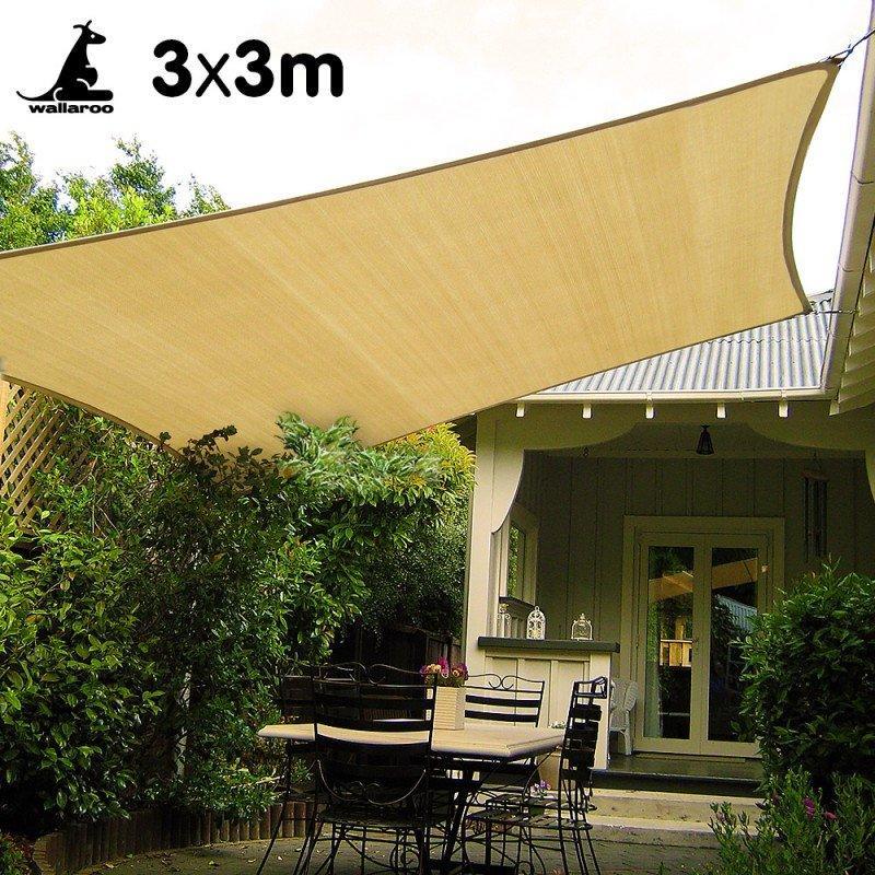 Wallaroo Square Shade Sail: 3m x 3m - Sand - John Cootes