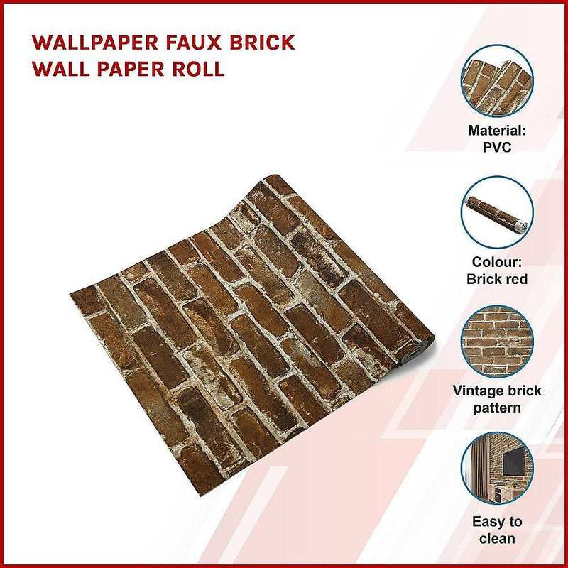 Wallpaper Faux Brick Wall Paper Roll - John Cootes