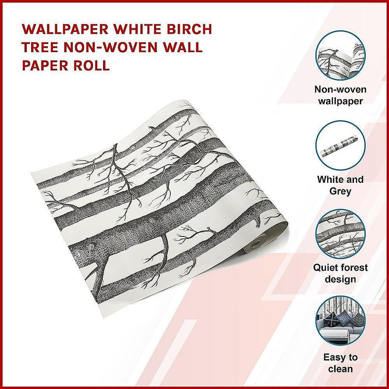 Wallpaper White Birch Tree Non-woven Wall Paper Roll - John Cootes