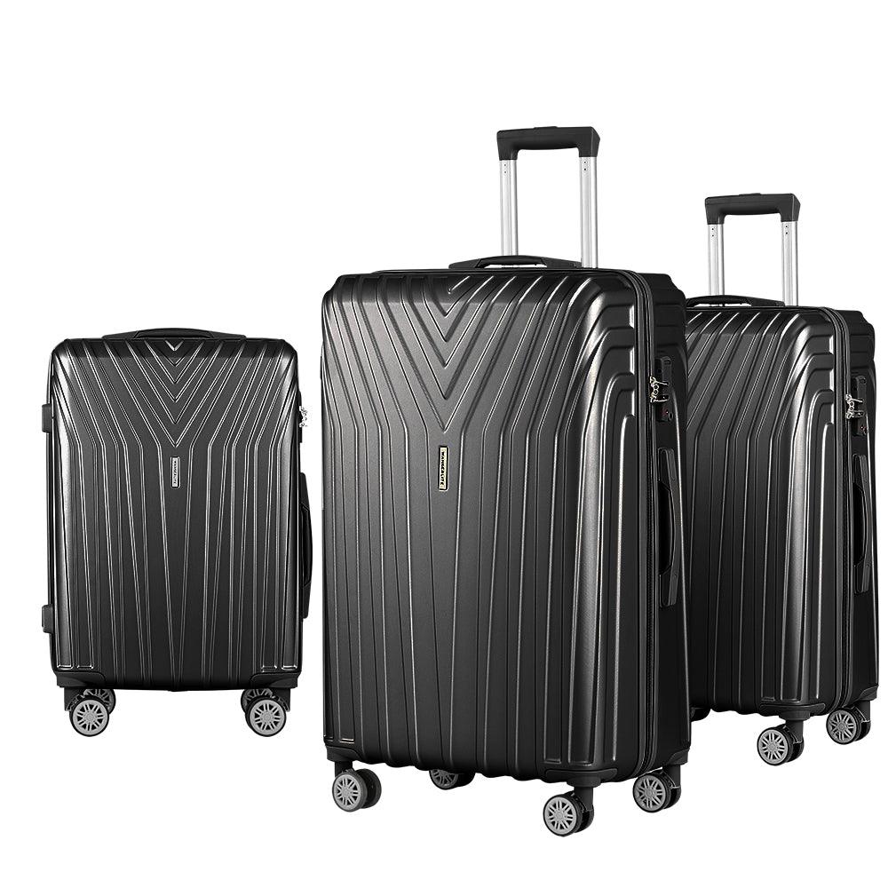Wanderlite 3pc Luggage 20'' 24'' 28'' Trolley Suitcase Sets Travel TSA Hard Case Lightweight Black - John Cootes