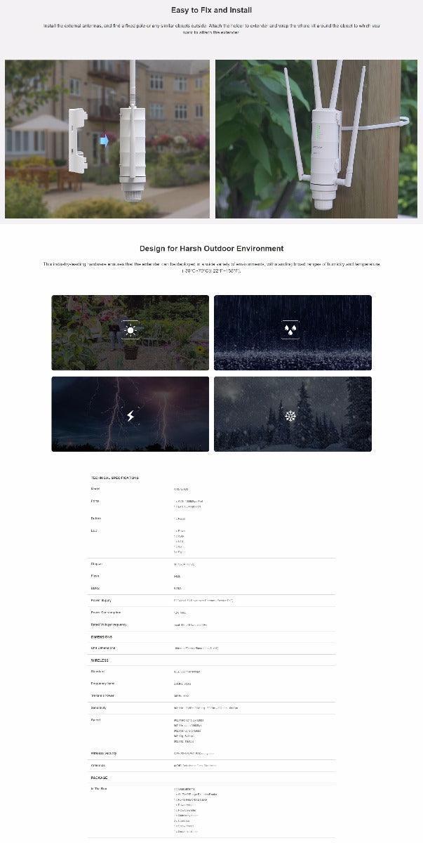 WAVLINK AC1200 High Power Outdoor Gigabit Wi-Fi Range Extender (Aerial HD4) - John Cootes