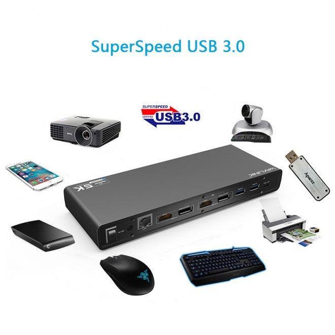 Wavlink USB-C Ultra 5K Laptop Docking Station with 6x USB3.0, 4K Dual Video Outputs, Gigabit Ethernet, Audio WS-UG69DK1 - John Cootes