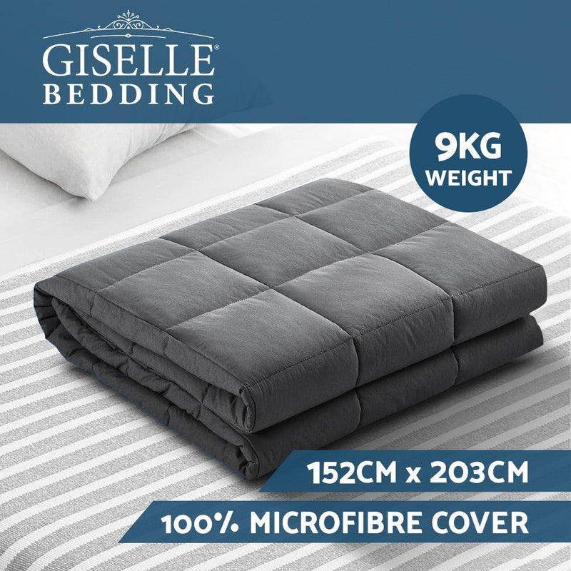 Weighted Blanket Adult 9KG Heavy Gravity Blankets Microfibre Cover Calming Relax Anxiety Relief Grey - John Cootes