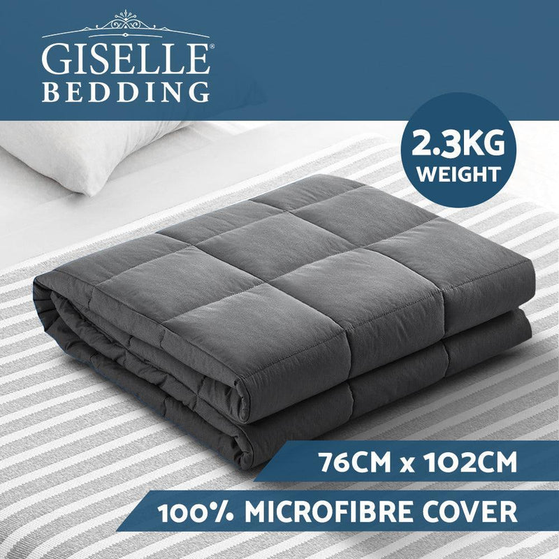 Weighted Blanket Kids 2.3KG Heavy Gravity Blankets Microfibre Cover Comfort Calming Deep Relax Better Sleep Grey - John Cootes