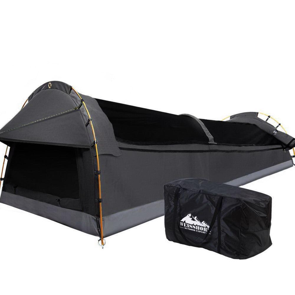 kings swag tent Weisshorn Camping Swags King Single Swag Canvas Tent Deluxe Dark Grey
