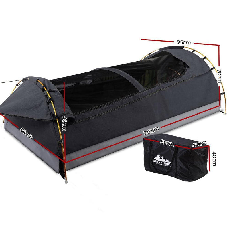 Weisshorn Camping Swags King Single Swag Canvas Tent Deluxe Dark Grey Large - John Cootes
