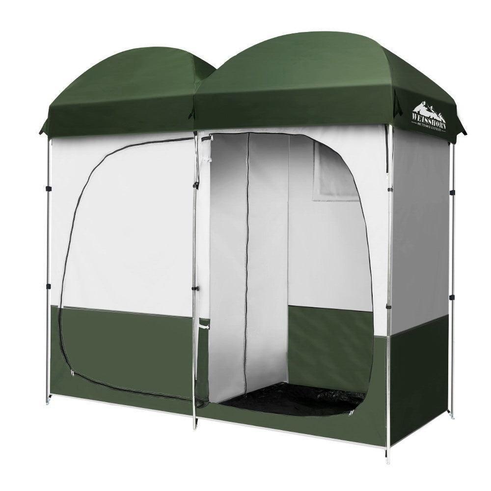 Weisshorn Double Camping Shower Toilet Tent Outdoor Portable Change Room Green - John Cootes