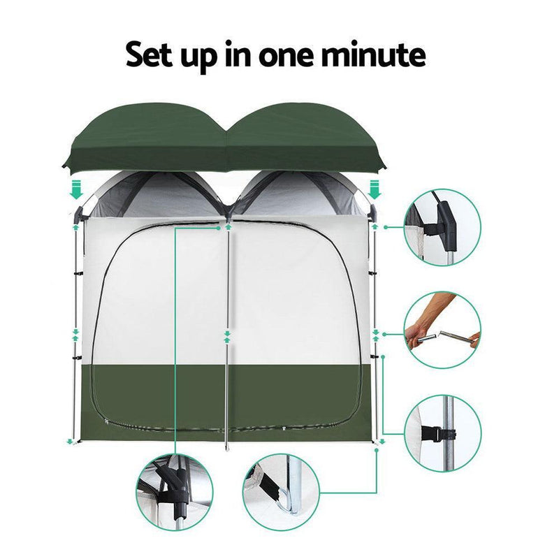 Weisshorn Double Camping Shower Toilet Tent Outdoor Portable Change Room Green - John Cootes