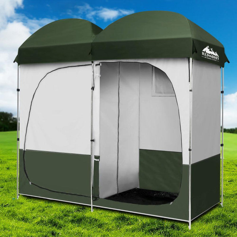 Weisshorn Double Camping Shower Toilet Tent Outdoor Portable Change Room Green - John Cootes