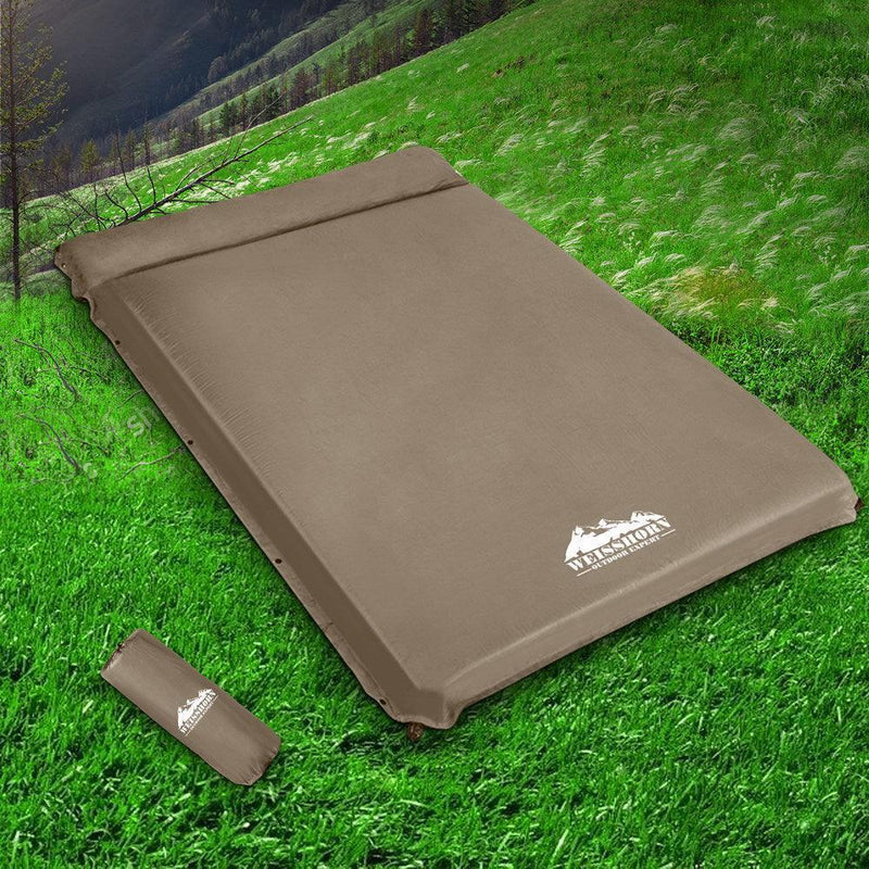 Weisshorn Double Size Self Inflating Mattress Mat 10CM Thick Coffee - John Cootes