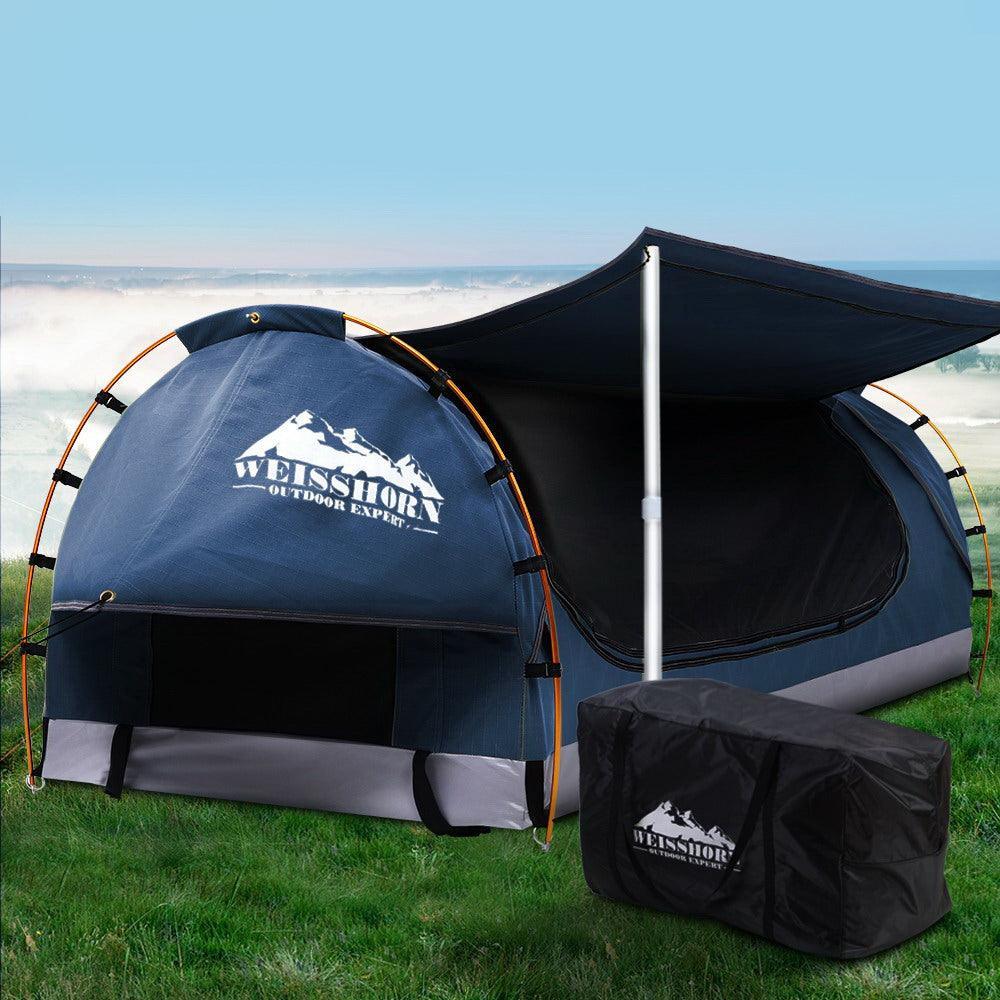 Weisshorn Double Swag Camping Swags Canvas Free Standing Dome Tent Dark Blue - John Cootes