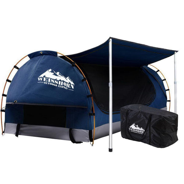 Weisshorn Double Swag Camping Swags Canvas Free Standing Dome Tent Dark Blue with 7CM Mattress - John Cootes