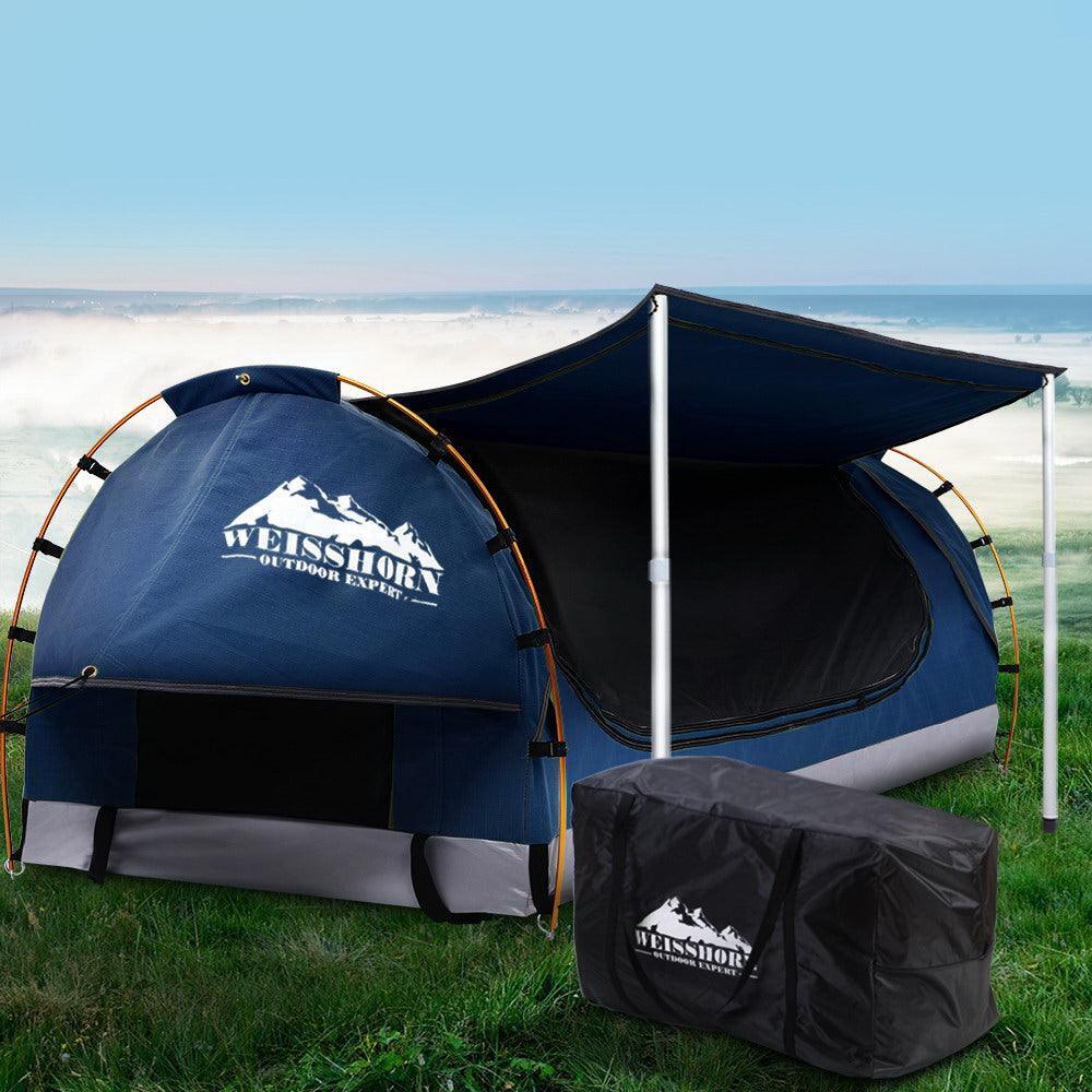 Weisshorn Double Swag Camping Swags Canvas Free Standing Dome Tent Dark Blue with 7CM Mattress - John Cootes