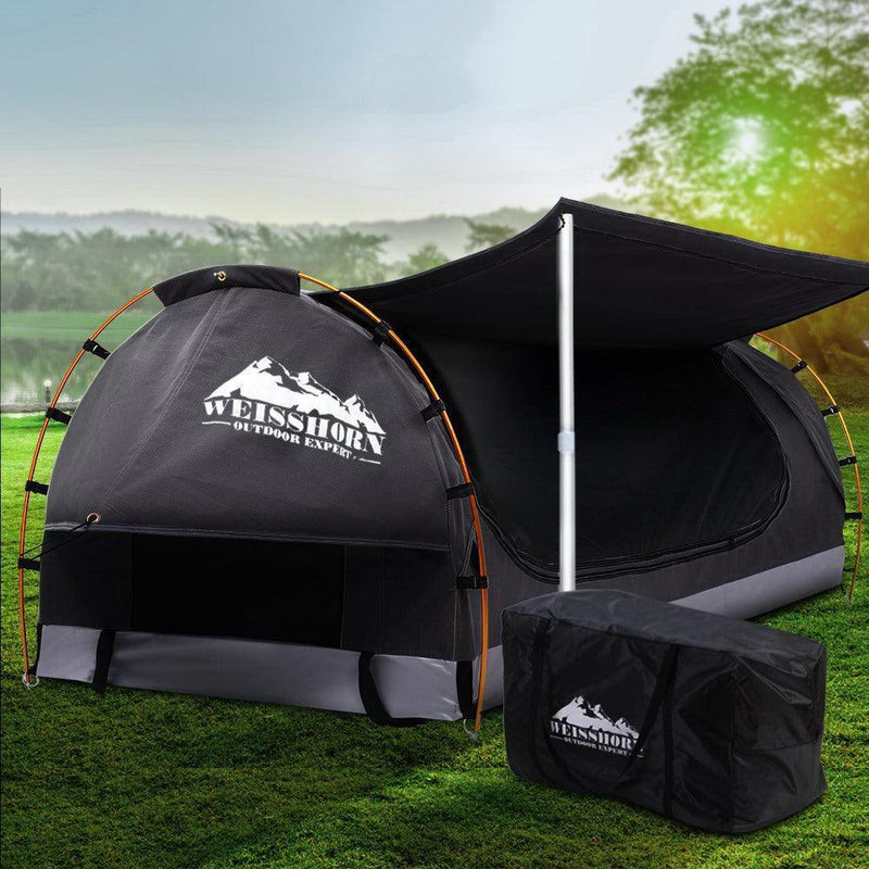 Weisshorn Double Swag Camping Swags Canvas Free Standing Dome Tent Dark Grey - John Cootes